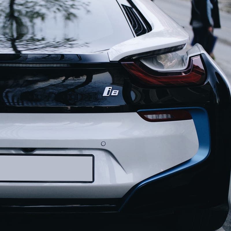 Rear light of a white German sports car